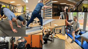 A collage of pictures of different people exercising.