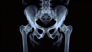 A X-ray image of the pelvis and hip bones.