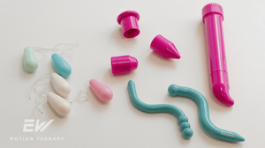Various pelvic floor physical therapy tools, including vaginal weights and dilators.
